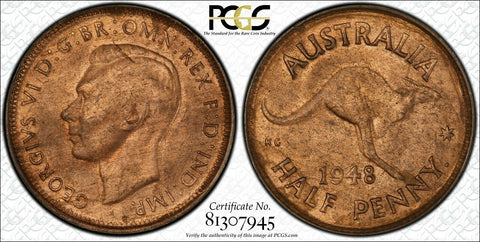 1948 P Half Penny 1/2d Australia PCGS MS63RB CHOICE UNC  #1813
