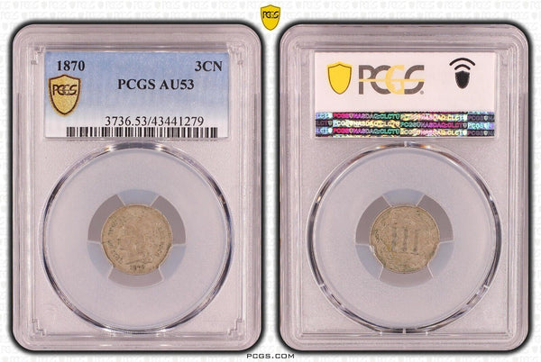 USA 1870 Three Cents 3c PCGS AU53 EF KM# 95   #1861