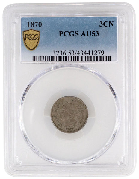 USA 1870 Three Cents 3c PCGS AU53 EF KM# 95   #1861