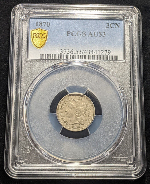 USA 1870 Three Cents 3c PCGS AU53 EF KM# 95   #1861