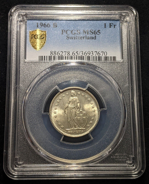 Switzerland 1966 B 1 Franc PCGS MS65 GEM UNC KM# 24 #1865