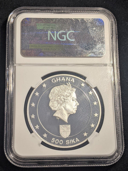 Ghana 2002 Proof Silver 500 Sika Queen Mother NGC PF69 UCAM UNC