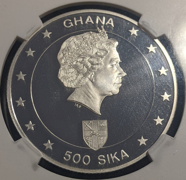Ghana 2002 Proof Silver 500 Sika Queen Mother NGC PF69 UCAM UNC