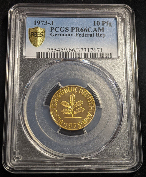 West Germany Federal Republic 1973J Proof 10 Pfennig PCGS PR66CAM KM#108 1/0 POP