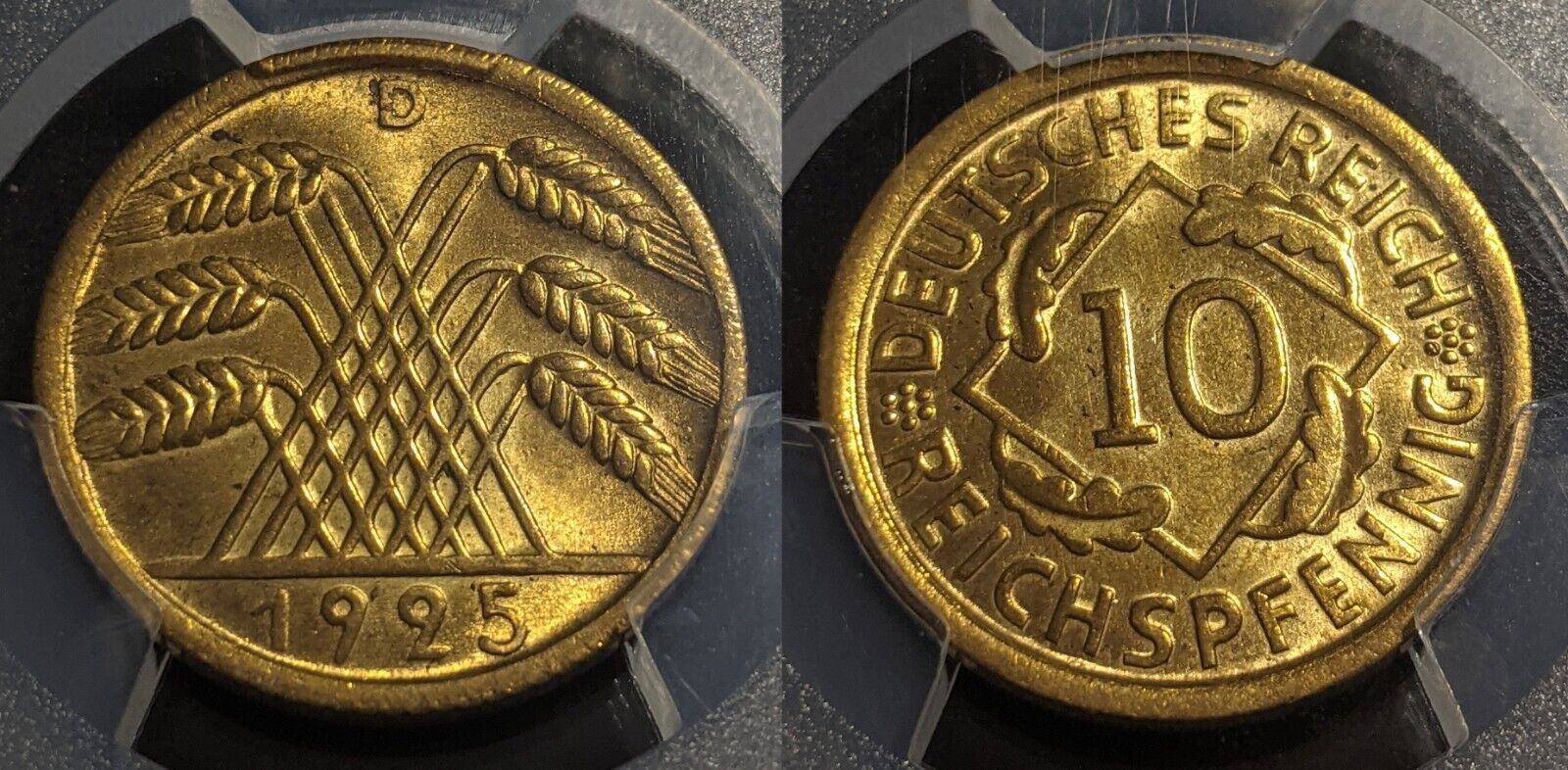 Germany Weimar Republic 1925 D 10 Reichspfennig PCGS MS64 GEM UNC KM# 40 J-317