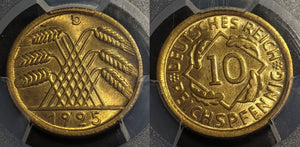 Germany Weimar Republic 1925 D 10 Reichspfennig PCGS MS64 GEM UNC KM# 40 J-317