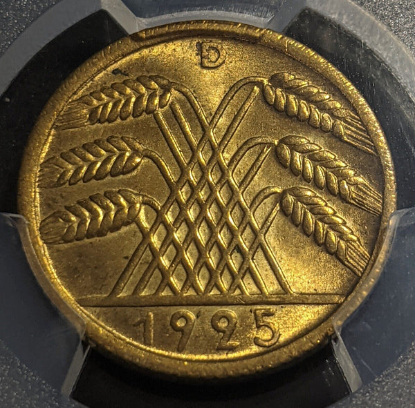 Germany Weimar Republic 1925 D 10 Reichspfennig PCGS MS64 GEM UNC KM# 40 J-317