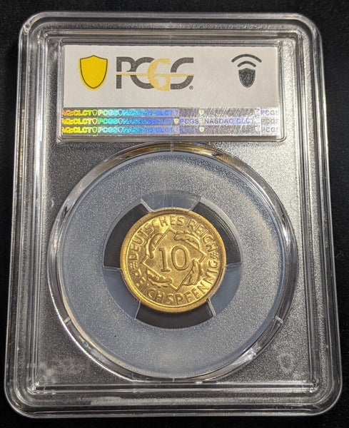 Germany Weimar Republic 1925 D 10 Reichspfennig PCGS MS64 GEM UNC KM# 40 J-317