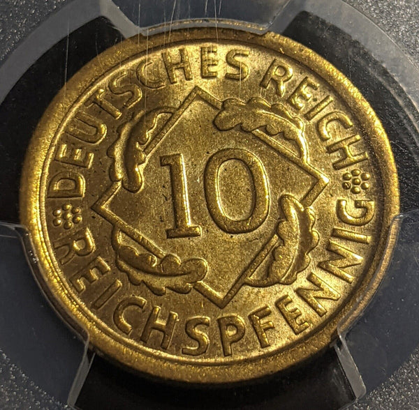 Germany Weimar Republic 1925 D 10 Reichspfennig PCGS MS64 GEM UNC KM# 40 J-317