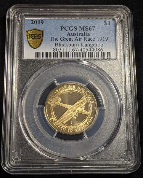 2019 One Dollar $1 The Great Air Race - Blackburn Kangaroo PCGS MS67 GEM UNC