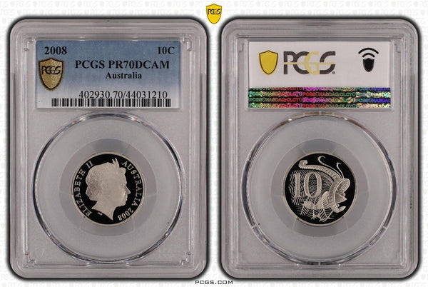 2008 Proof Ten Cent 10c Australia PCGS PR70DCAM FDC UNC #1943