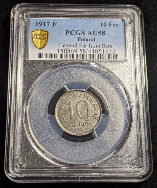 Poland 1917 F 10 Fenigow Legend far from Rim PCGS AU58 aUNC Y# 6 #1983