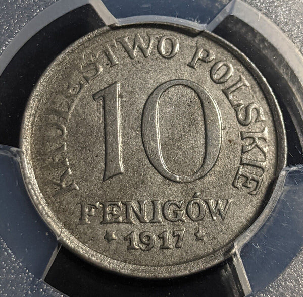 Poland 1917 F 10 Fenigow Legend far from Rim PCGS AU58 aUNC Y# 6 #1983
