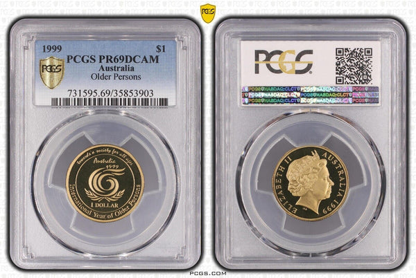 1999 Proof One Dollar $1 Older Persons Australia PCGS PR69DCAM FDC UNC #2109