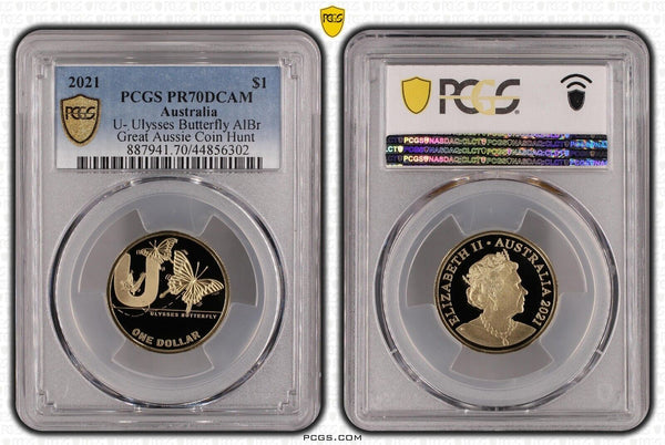 2021 Proof One Dollar $1 U Ulysses Butterfly GACH Australia PCGS PR70DCAM FDC