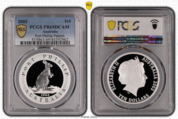 2003 Proof Silver Ten Dollar $10 Port Phillip Pattern PCGS PR69DCAM FDC UNC
