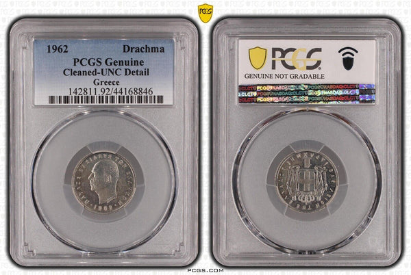 Greece 1962 1 Drachma PCGS Cleaned-UNC Details KM# 81 #2153