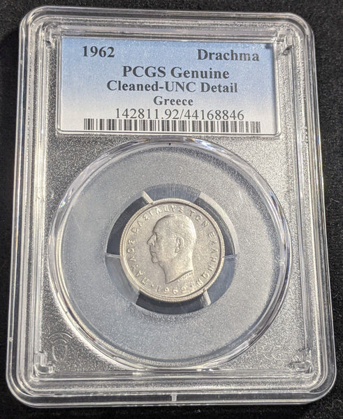 Greece 1962 1 Drachma PCGS Cleaned-UNC Details KM# 81 #2153