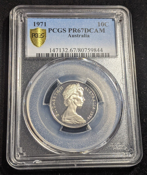 1971 Proof Ten Cent 10c Australia PCGS PR67DCAM FDC UNC #2165