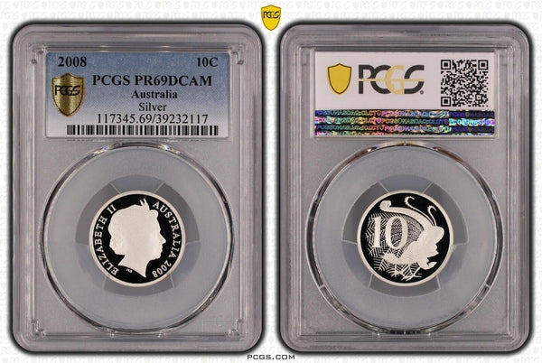 2008 Proof Silver Ten Cent 10c Australia PCGS PR69DCAM FDC UNC #2182