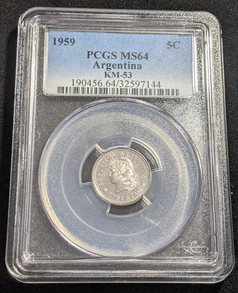 Argentina 1959 Five Cent 5c PCGS MS64 GEM UNC KM# 53 #2185