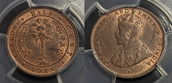 Ceylon 1926 Half Cent 1/2c PCGS MS63RB CHOICE UNC KM# 106 #2187