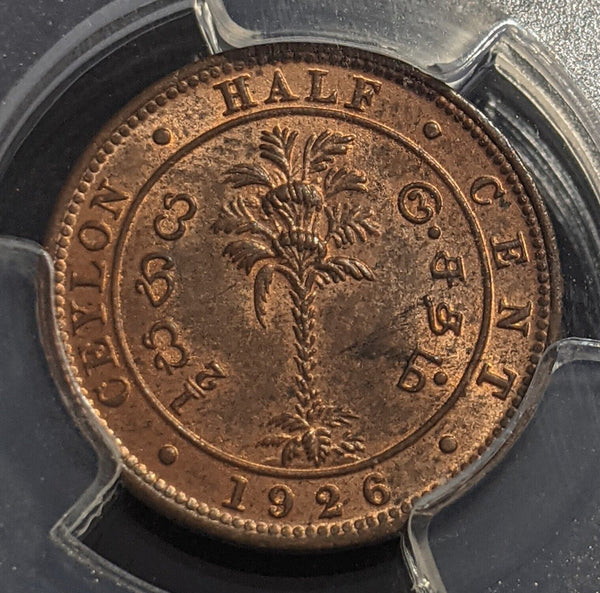 Ceylon 1926 Half Cent 1/2c PCGS MS63RB CHOICE UNC KM# 106 #2187