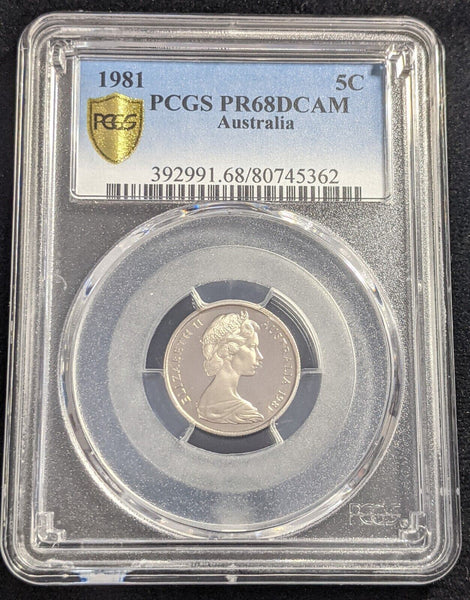 1981 Proof Five Cent 5c Australia PCGS PR68DCAM FDC UNC #2205