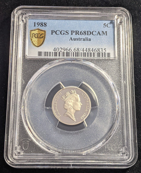 1988 Proof Five Cent 5c Australia PCGS PR68DCAM Possible Obverse Planchet Defect