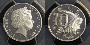 2003 Proof Silver Ten Cent 10c Australia PCGS PR70DCAM FDC UNC #2249
