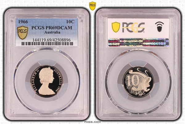 1966 Proof Ten Cent 10c Australia PCGS PR69DCAM FDC UNC #2253