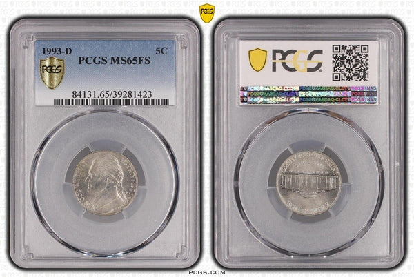 USA 1993 D 5c Five Cent Nickel PCGS MS65FS Full Strike GEM UNC #2266