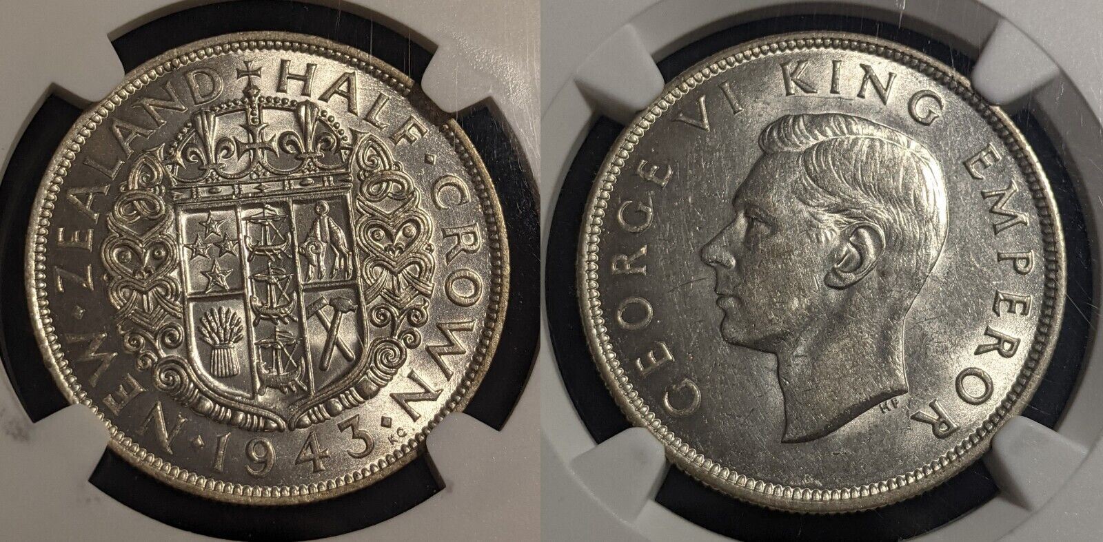 New Zealand 1943 Half Crown 1/2 Cr KM# 11 NGC AU58 aUNC #2276