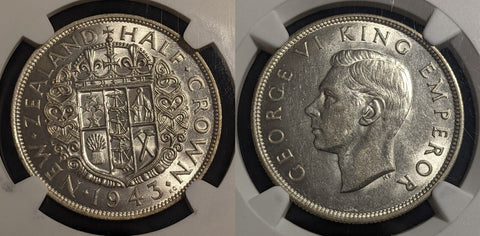 New Zealand 1943 Half Crown 1/2 Cr KM# 11 NGC AU58 aUNC #2276