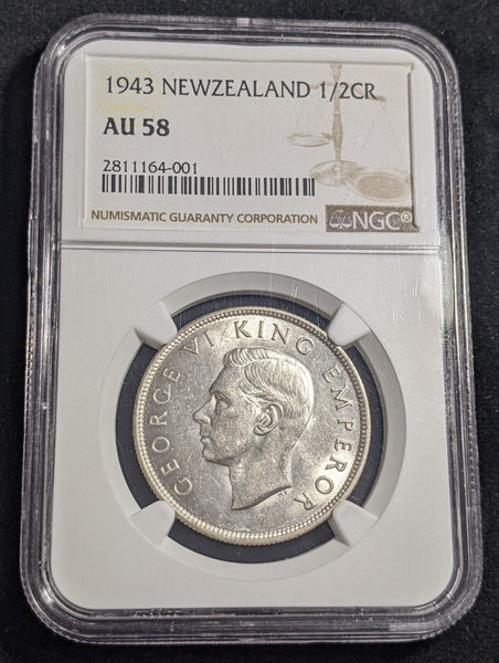 New Zealand 1943 Half Crown 1/2 Cr KM# 11 NGC AU58 aUNC #2276