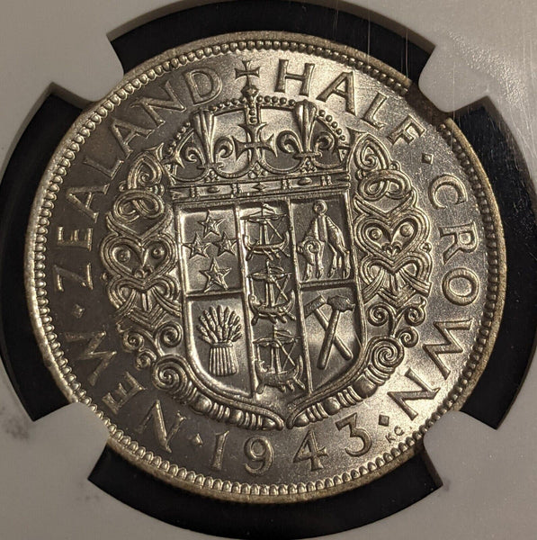 New Zealand 1943 Half Crown 1/2 Cr KM# 11 NGC AU58 aUNC #2276