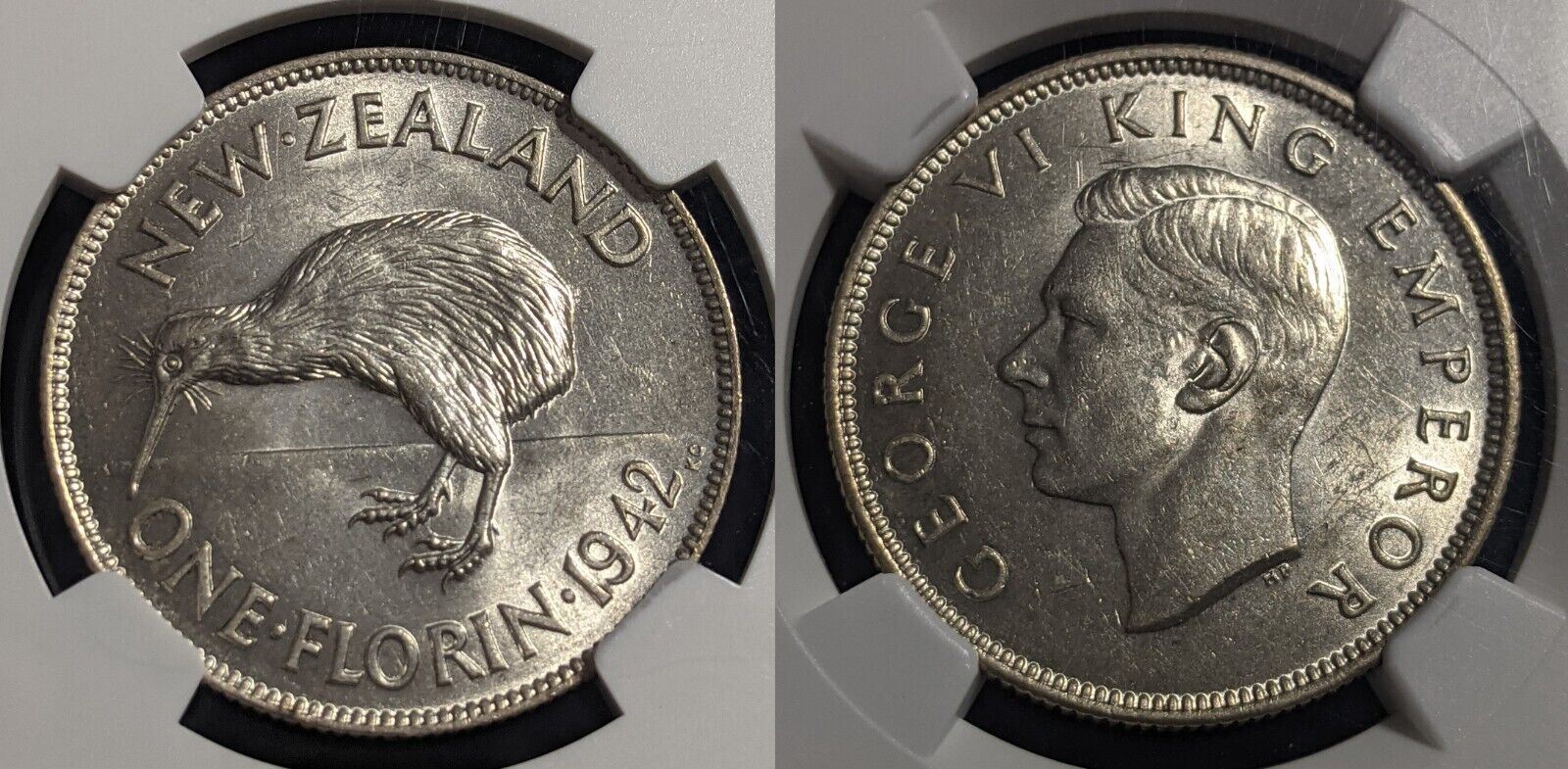 New Zealand 1942 Florin 2/- KM# 10.1 NGC AU58 aUNC #2277