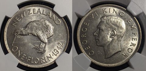 New Zealand 1942 Florin 2/- KM# 10.1 NGC AU58 aUNC #2277