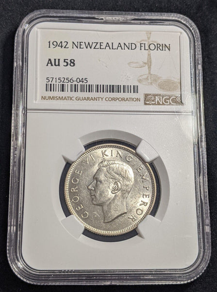 New Zealand 1942 Florin 2/- KM# 10.1 NGC AU58 aUNC #2277