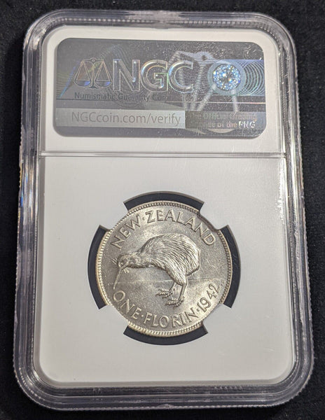 New Zealand 1942 Florin 2/- KM# 10.1 NGC AU58 aUNC #2277