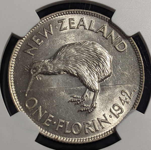 New Zealand 1942 Florin 2/- KM# 10.1 NGC AU58 aUNC #2277