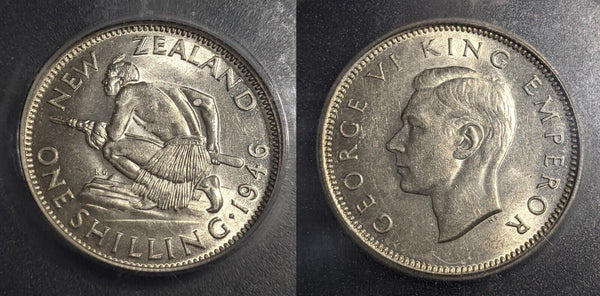 New Zealand 1946 Shilling 1/- KM# 9 ICG MS60 UNC #2278