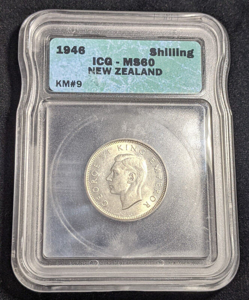 New Zealand 1946 Shilling 1/- KM# 9 ICG MS60 UNC #2278