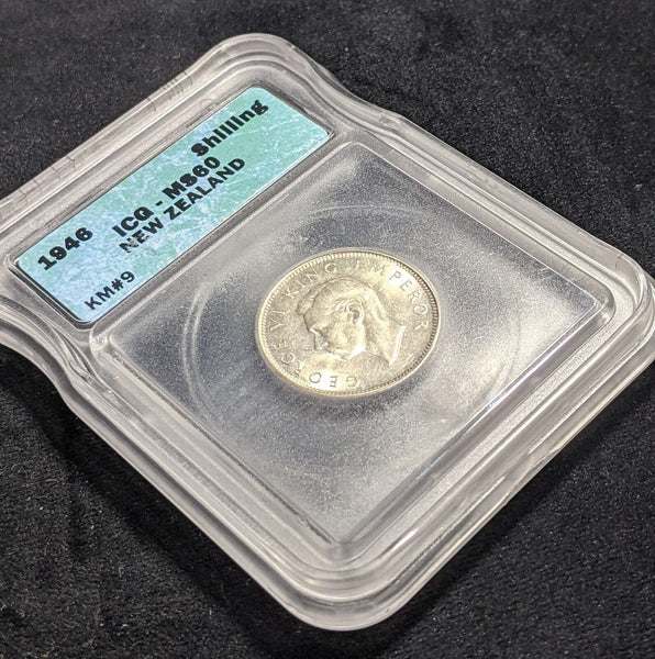 New Zealand 1946 Shilling 1/- KM# 9 ICG MS60 UNC #2278