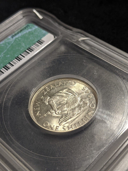 New Zealand 1946 Shilling 1/- KM# 9 ICG MS60 UNC #2278
