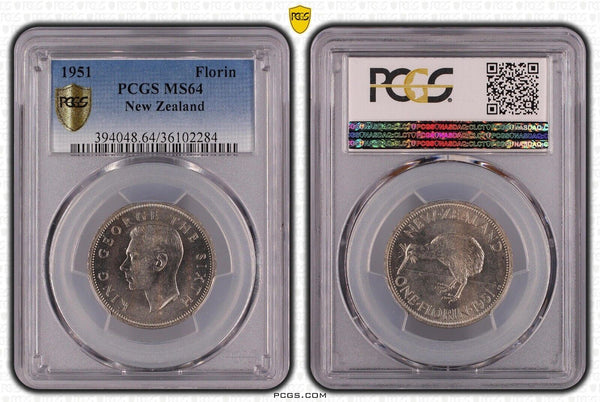 New Zealand 1951 Florin 2/- KM# 18  PCGS MS64 GEM UNC #2280