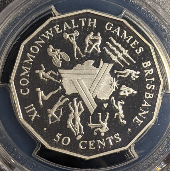 1989 Proof Silver Fifty Cent 50c Commonwealth Games PCGS PR69DCAM FDC UNC #2302