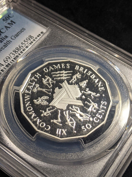 1989 Proof Silver Fifty Cent 50c Commonwealth Games PCGS PR69DCAM FDC UNC #2302