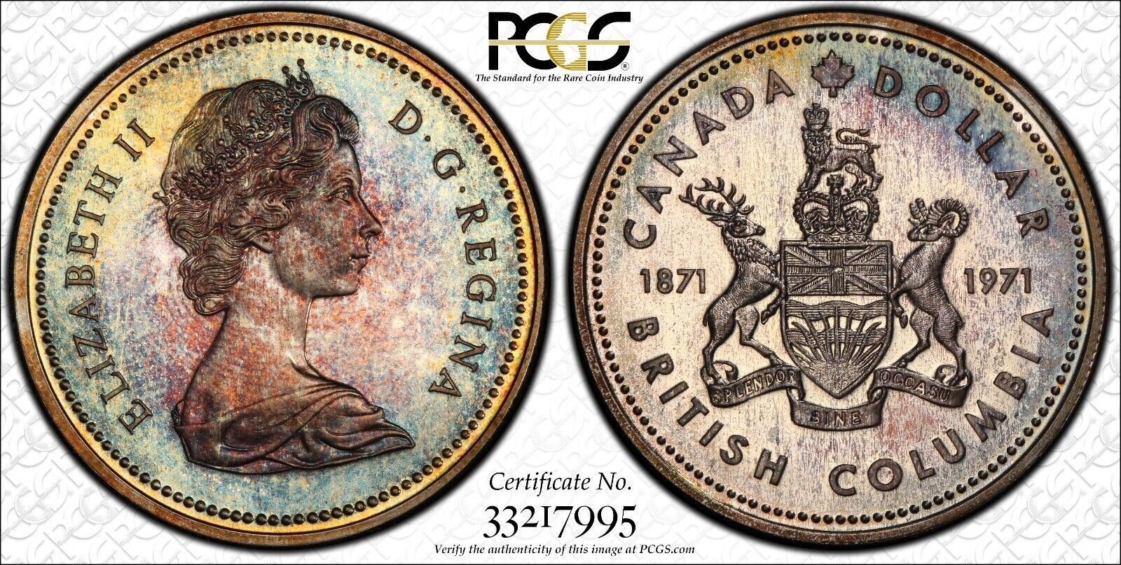 Canada 1971 One Dollar $1 British Columbia Ag PCGS SP67 FDC UNC #2310
