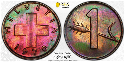 Switzerland 1970 1 Rappen PCGS MS66BN GEM UNC KM# 46 #2322
